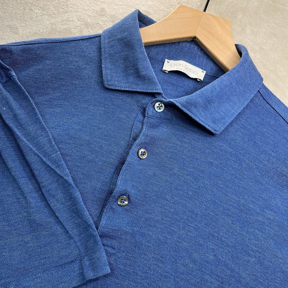 Gran Sasso Men's Polo Shirt Blue Size 56 Made in Italy Short Sleeve